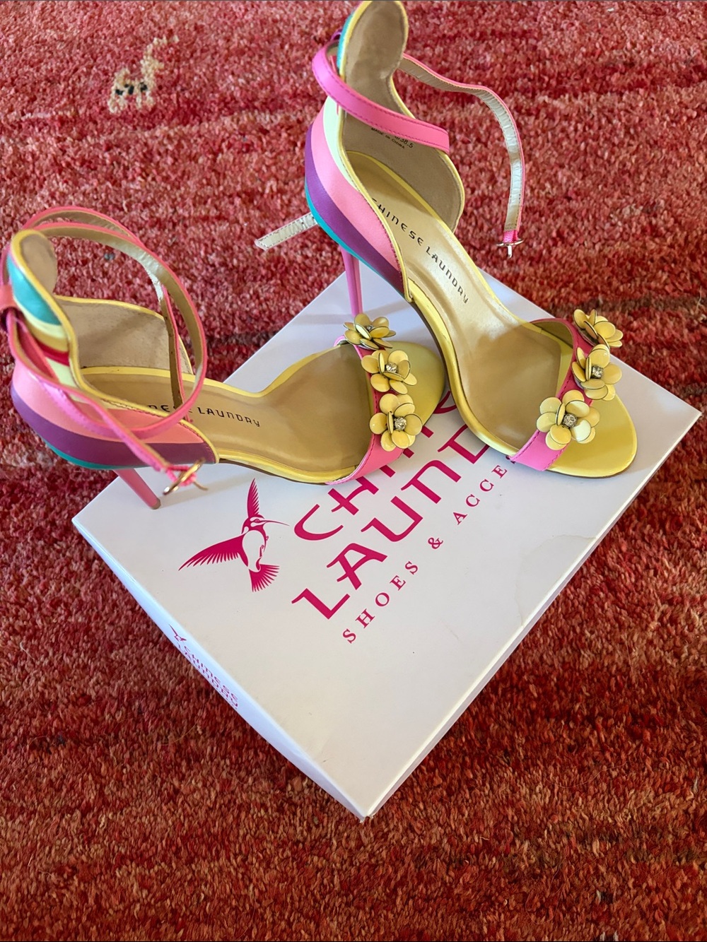 Chinese Laundry Yellow & Pink Floral Ankle-Strap Stilettos
